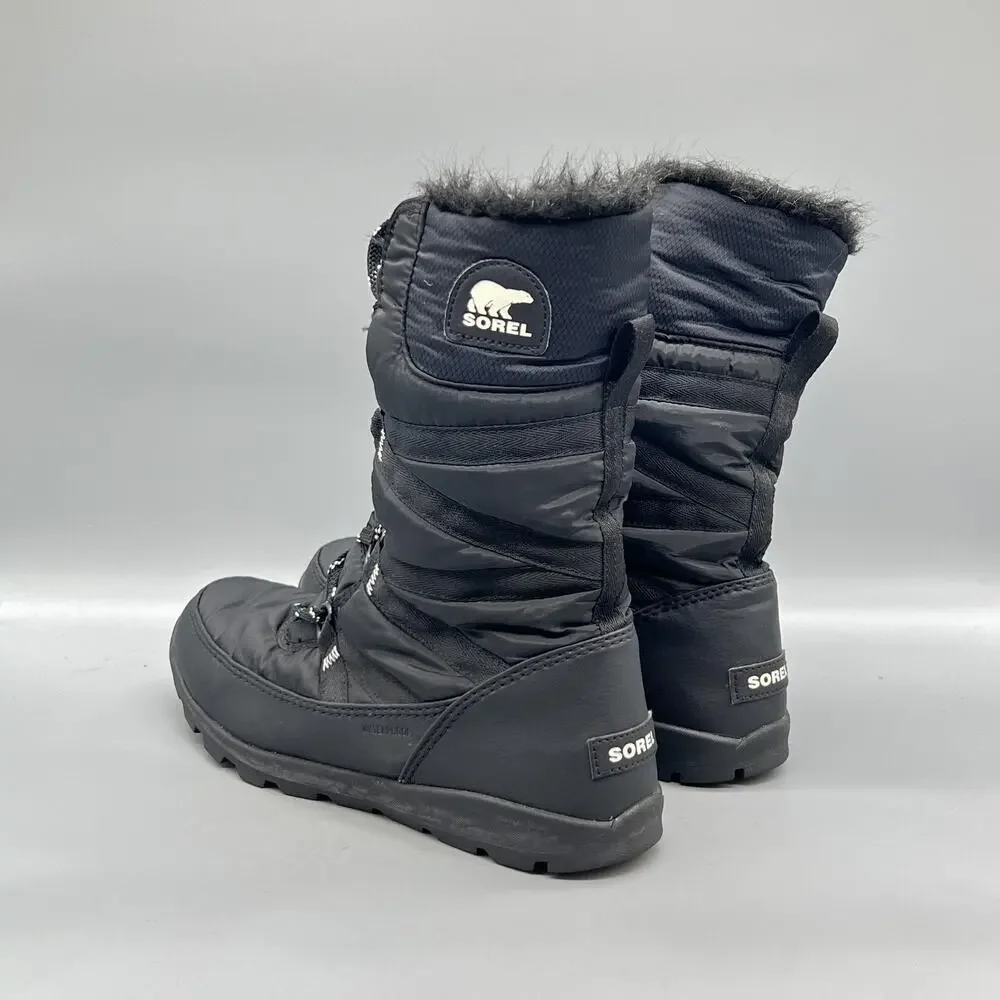 Sorel Boots Womens 9.5 Black Nylon Waterproof Mid Calf Faux Fur Snow Shoes